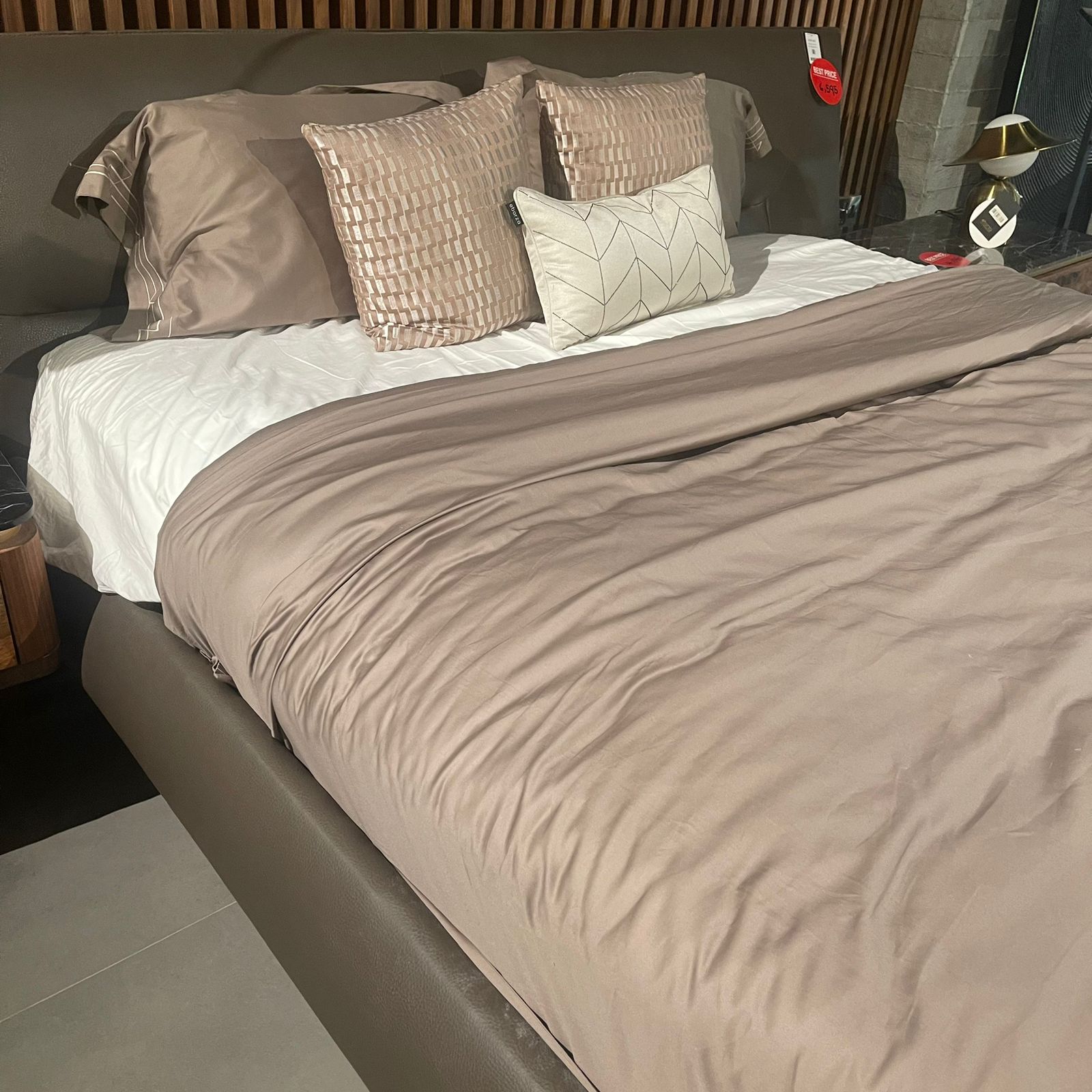 Display of Zen Bedstead Zen001-Bed-YAS by HOMAGE KOLTUK, showcasing the bed's clean design and wooden frame.