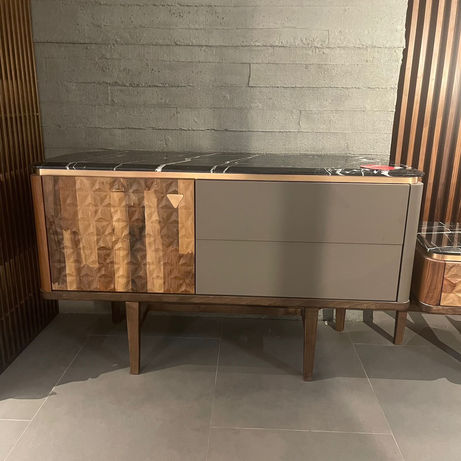 Display image of Zen Dresser with mirror from HOMAGE KOLTUK, showcasing a modern wooden dresser and matching mirror.