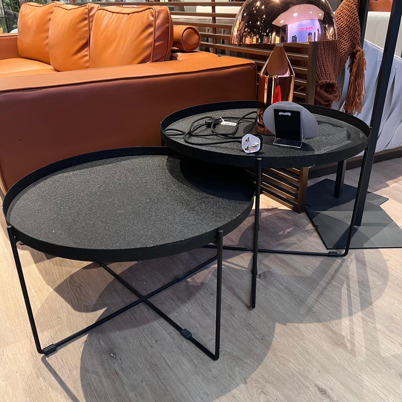 Set of 2 Mercury Black coffee tables by HOLYWOOD DECO, modern display pieces with sleek black finish and contemporary design.