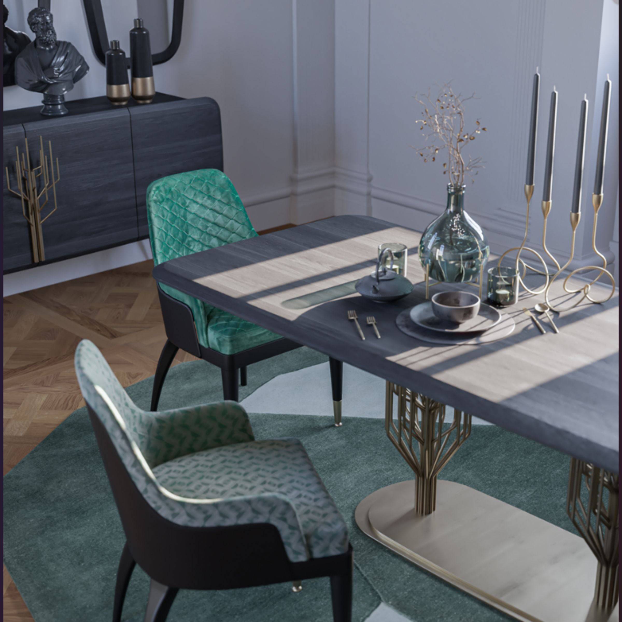 Display of the Bug Dining Table Bug-240 by LODA Furniture, showcasing its modern wooden design and clean lines.