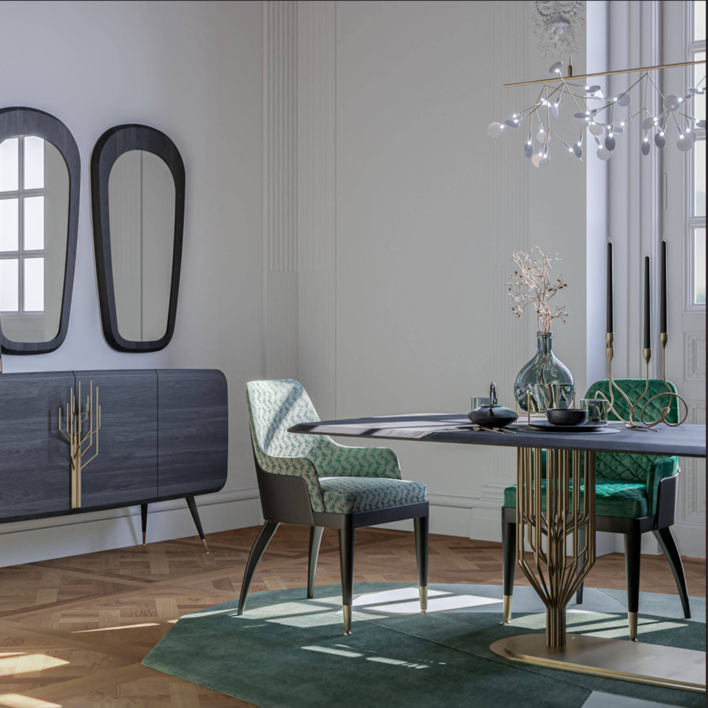 Display of LODA Furniture Bug-240 dining table, showcasing the wooden table with a smooth finish and modern design.