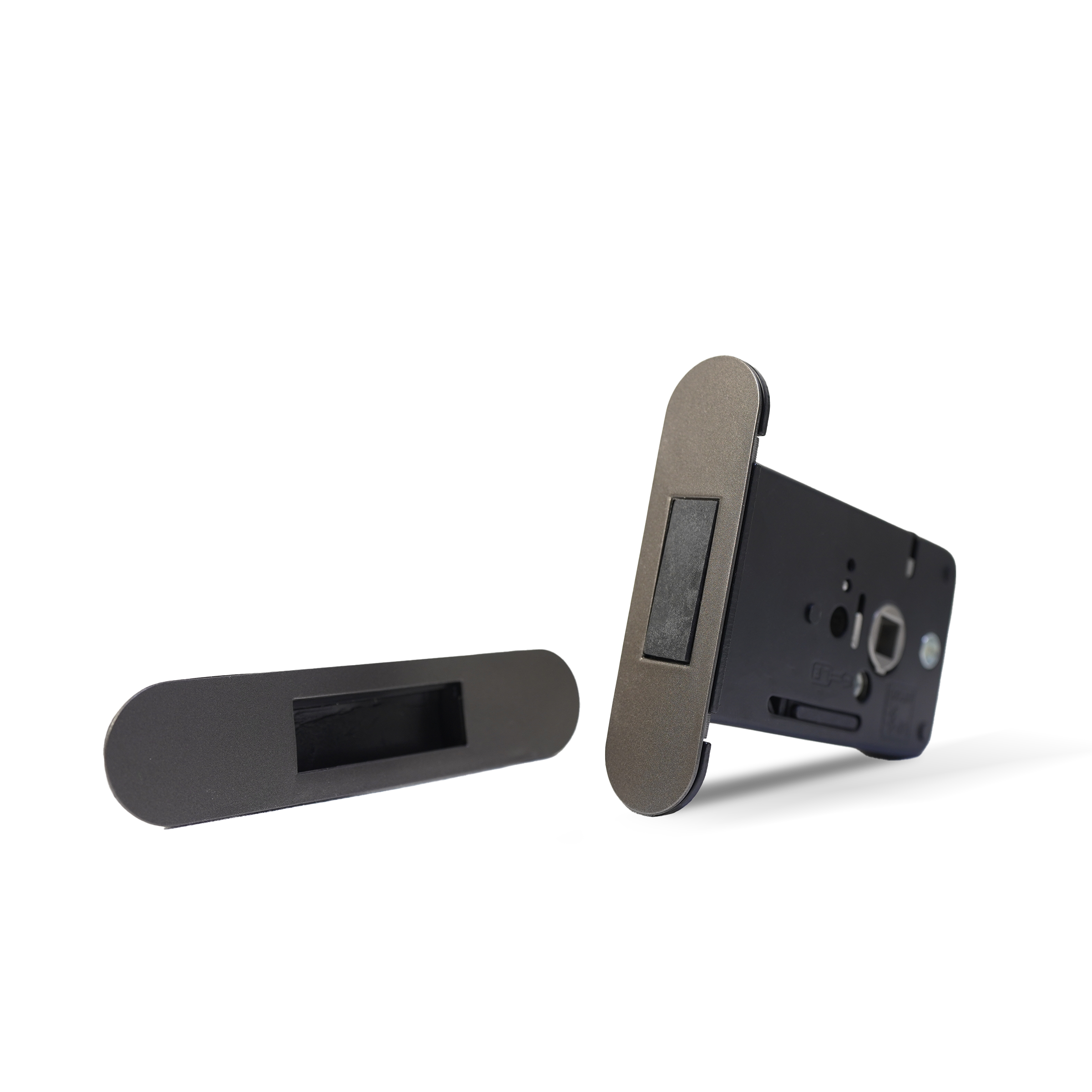 Double door handle with keys and matching magnetic lock body in grey, featuring a 2-in-1 design by BEACON.
