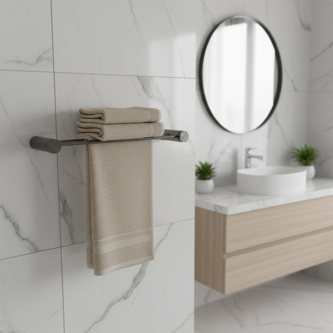 Double 60cm towel bar from BEACON bathroom accessories, featuring sleek metal finish and sturdy wall mounting.