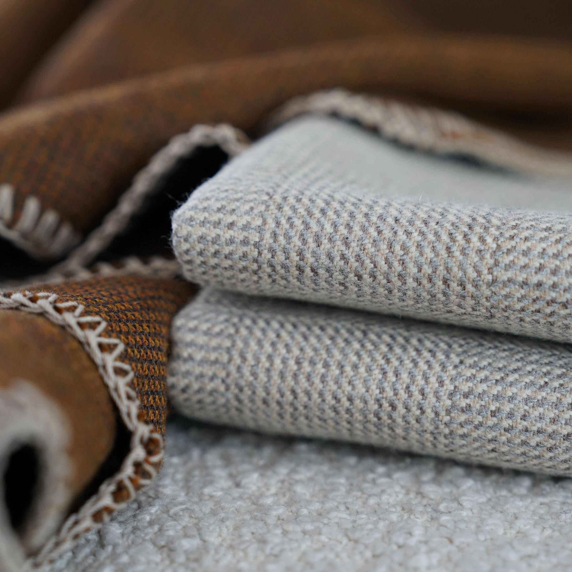 Ebarza Cartier Monochrome Wool Blanket by BEACON, soft cozy blanket in neutral tones, perfect for home comfort.
