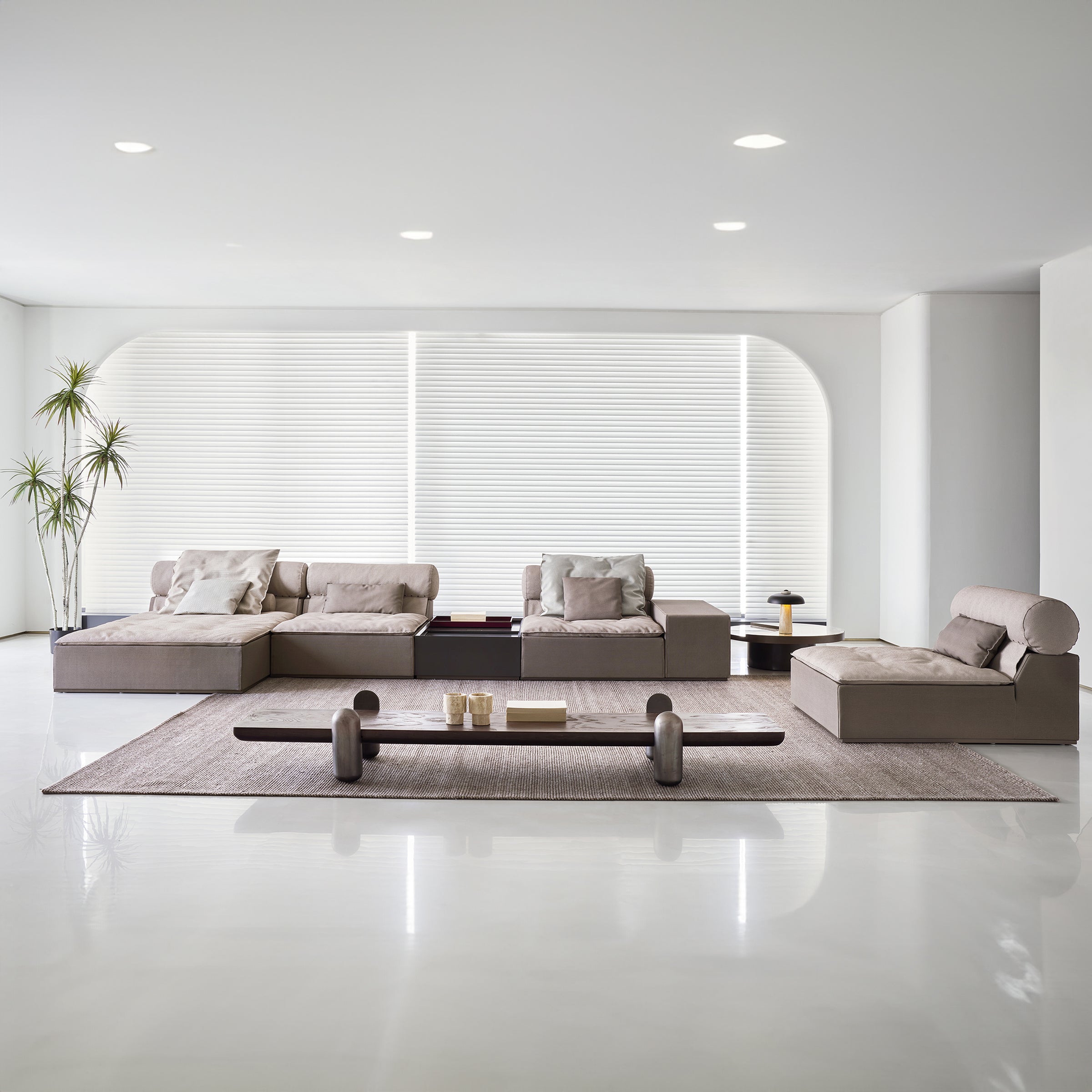 Modern Ebarza coffee table from BEACON with a sleek wooden finish, perfect for contemporary living room decor.