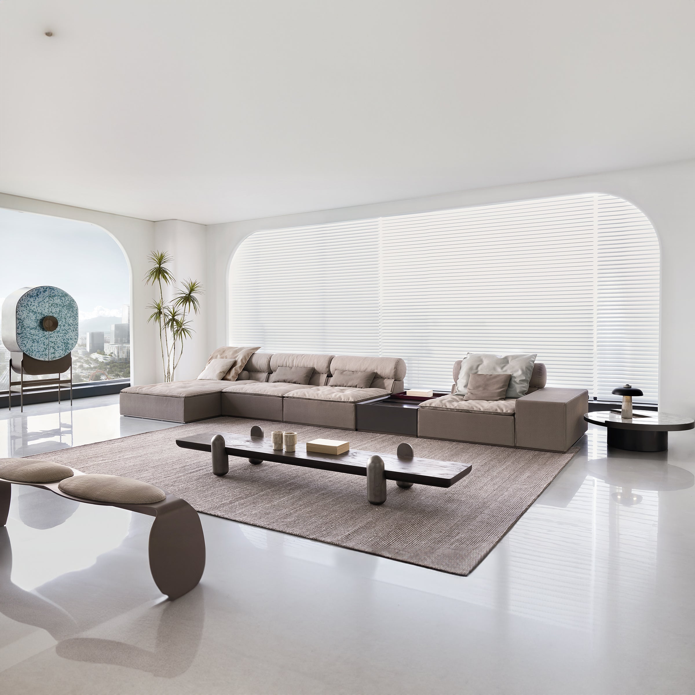 Modern BEACON Ebarza Coffee Table BMBO CJ80206 with a sleek wooden surface and sturdy metal legs for contemporary living room style.