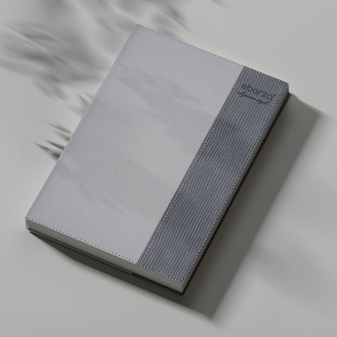 Beige and grey Ebarza Elegance Style logo diary with 17x23cm size, featuring a sleek design from BEACON notebooks and diaries collection.