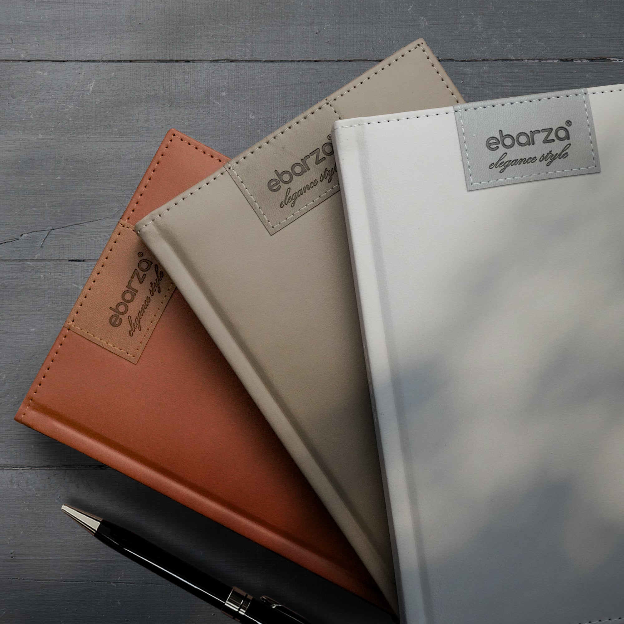 Beige ebarza Elegance Style logo diary by BEACON, featuring a hardcover notebook with a sleek design and branding.