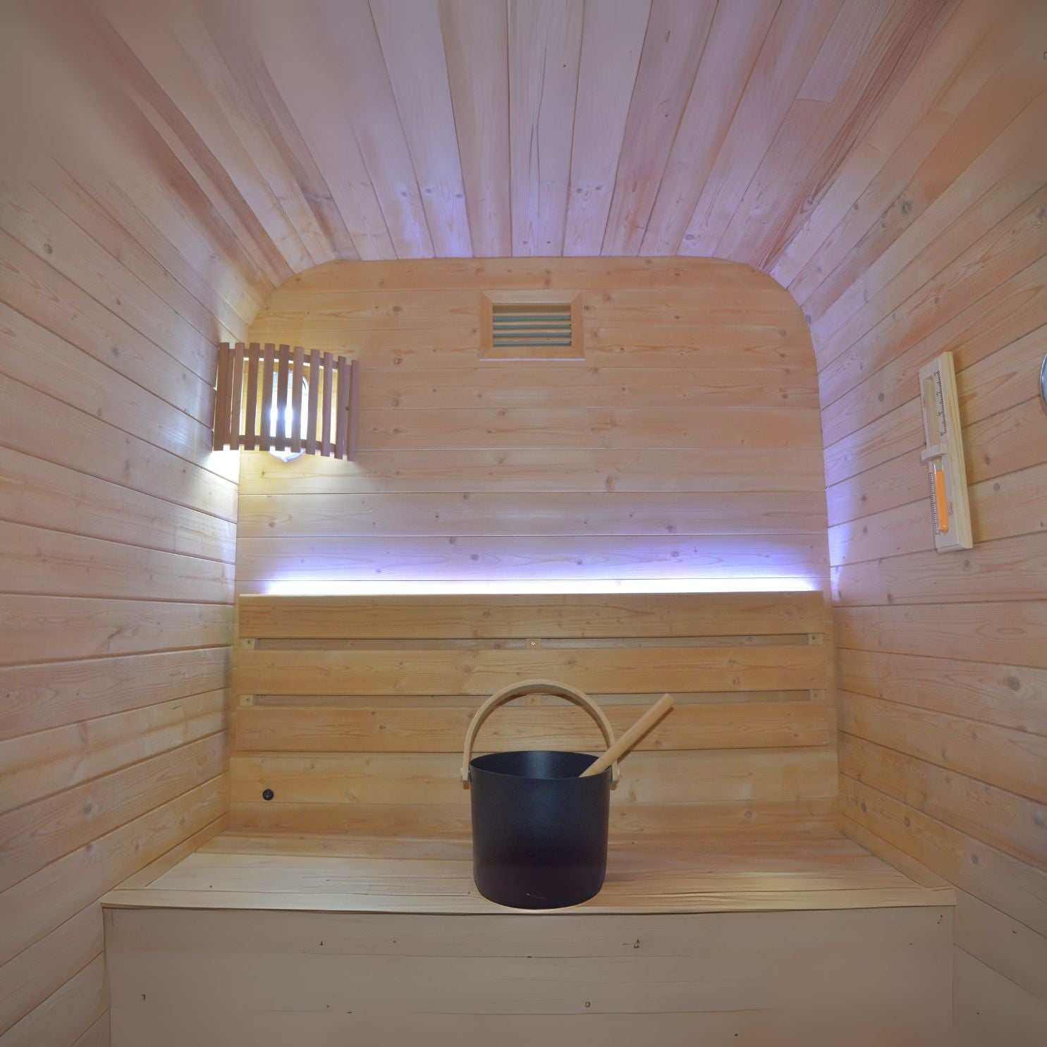 BEACON EBARZA Indoor/Outdoor Sauna Room LM-BR200TD, compact and modern sauna with glass door and wooden interior design