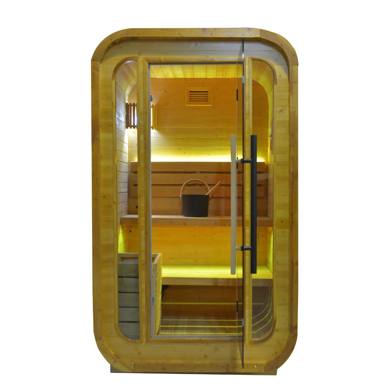 BEACON EBARZA indoor/outdoor sauna room LM-BR200TD with wooden interior and glass door for relaxing spa experience