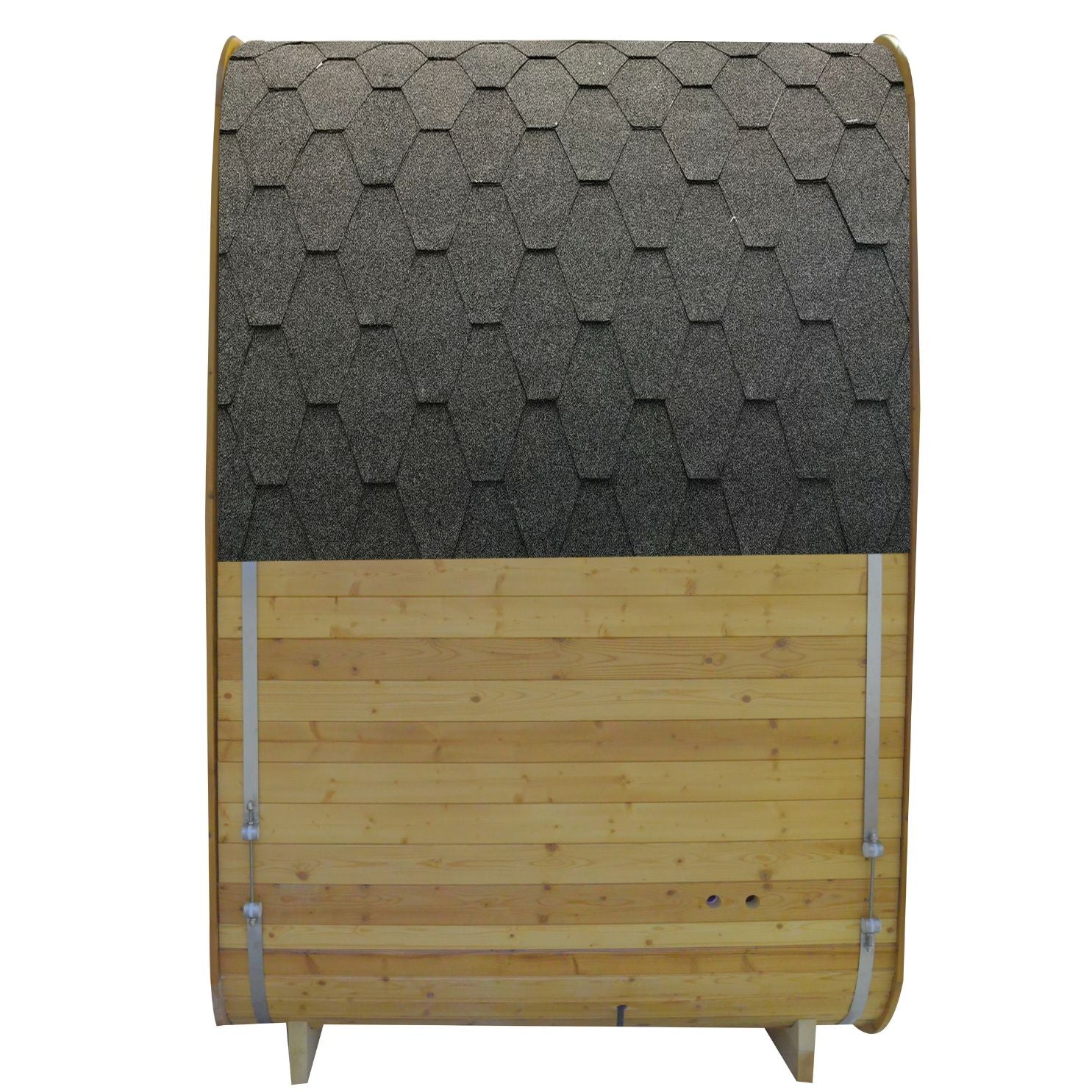 Indoor/outdoor sauna room by BEACON, model LM-BR200TD, with wooden panels and glass door for relaxing sauna experiences