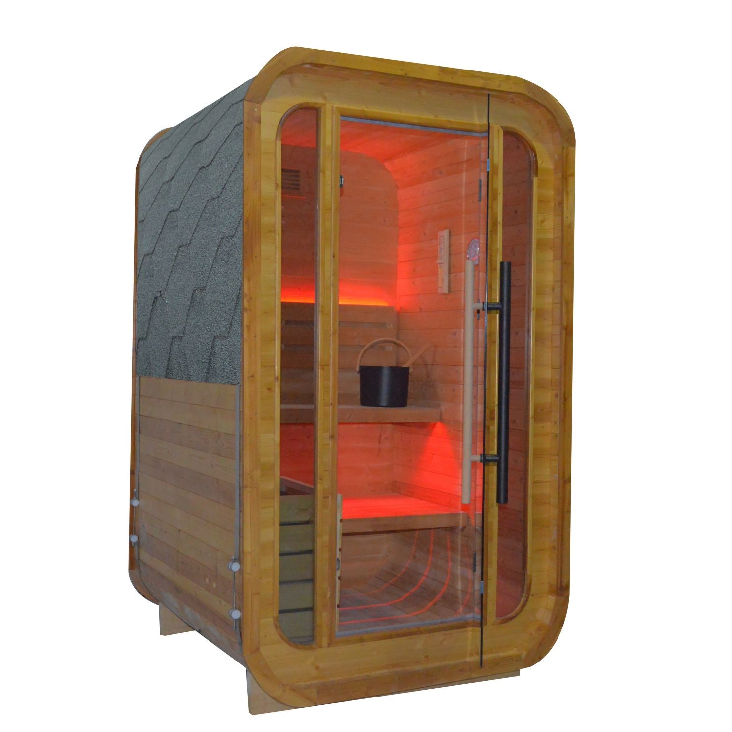 BEACON EBARZA Indoor/Outdoor Sauna Room LM-BR200TD with glass panels and wooden interior for relaxing sauna sessions