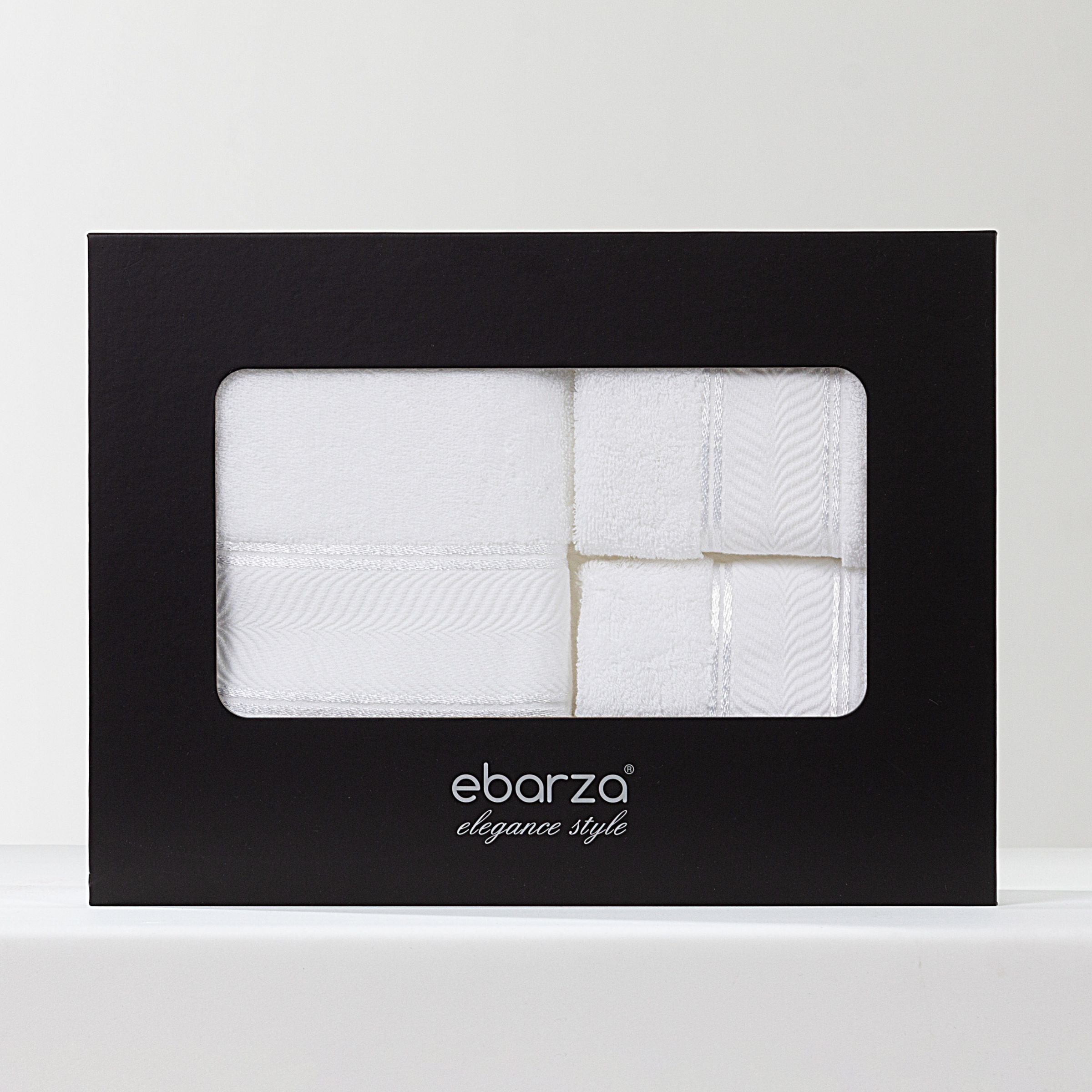 Set of shiny towels from ebarza, featuring soft, absorbent fabric in a stylish design, perfect for bathroom decor.