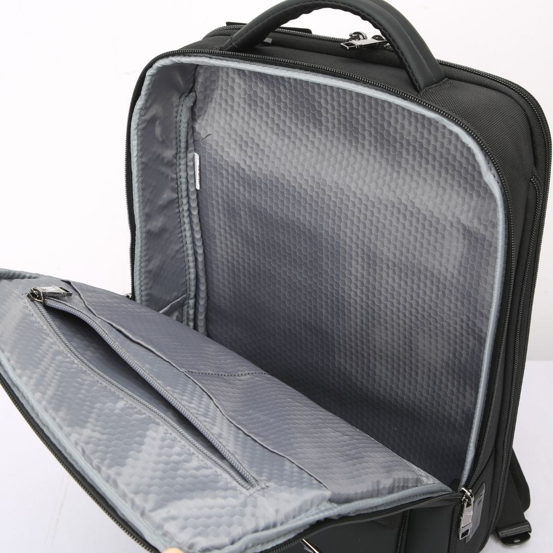 Ebarza traveling backpack from Beacon brand, made of durable fabric with multiple compartments and adjustable straps.