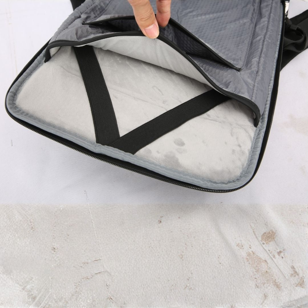 Ebarza BEACON travelling backpack in black with multiple compartments, adjustable straps, and padded back for comfort.