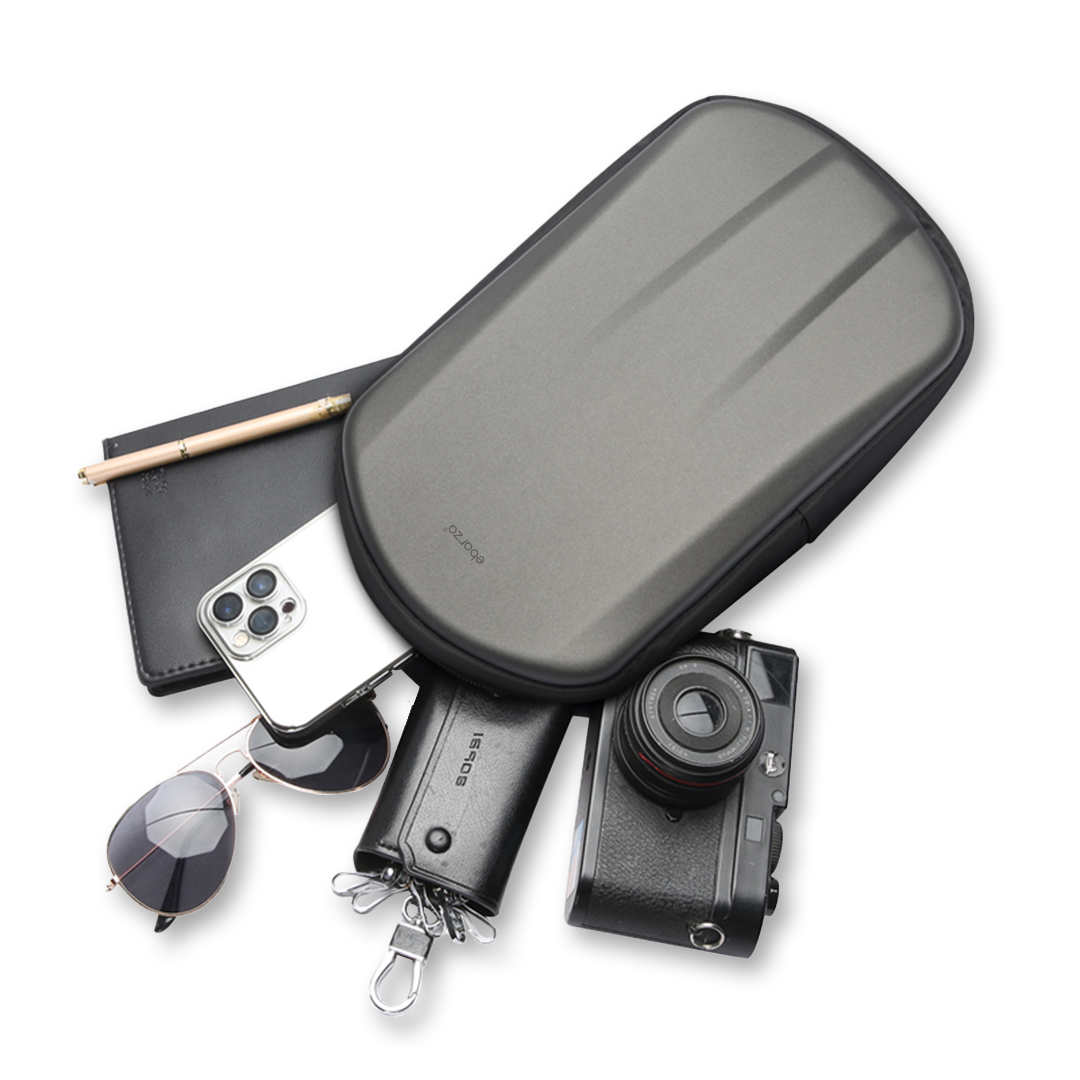 Ebarza travelling bag by Beacon, durable travel bag with multiple compartments, black fabric, and adjustable straps.