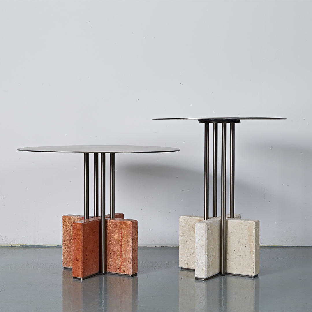 BEACON Elysian Travertine Side Table JA043-A with sleek design and natural stone surface, perfect for living room decor.