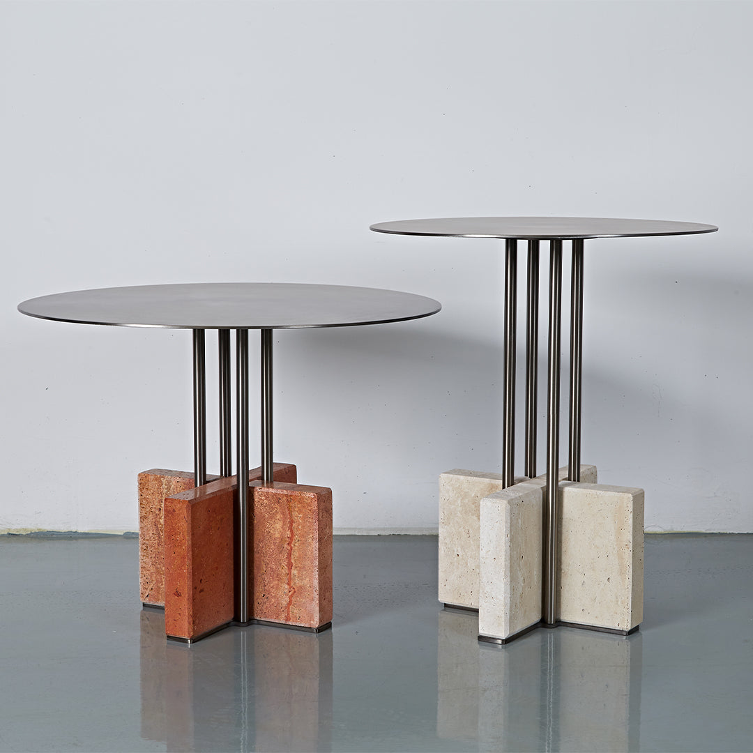 Elysian Travertine Side Table by BEACON, featuring a stylish travertine top and modern design for living room decor.