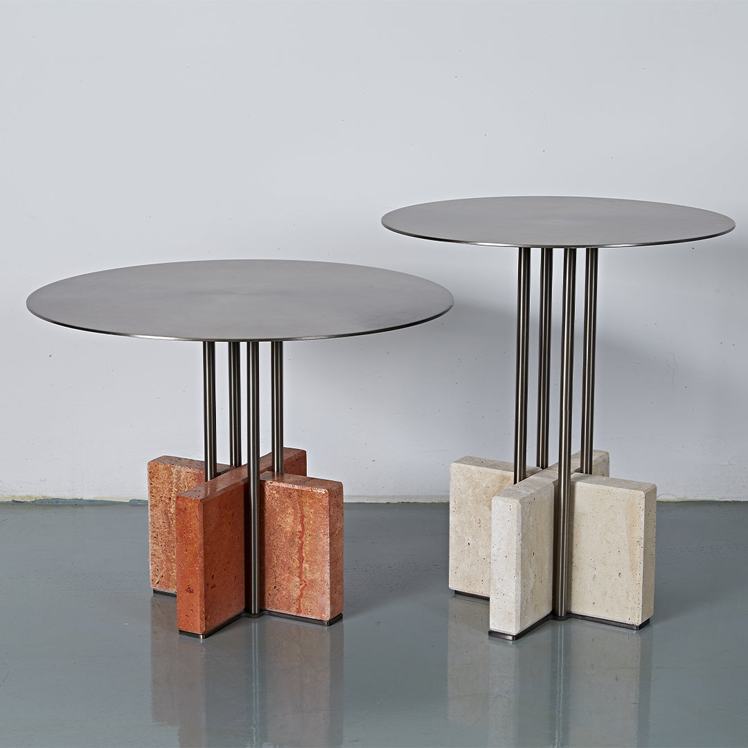 BEACON Elysian Travertine Side Table JA043-A with sleek design and natural stone finish, perfect for living room or bedroom decor.