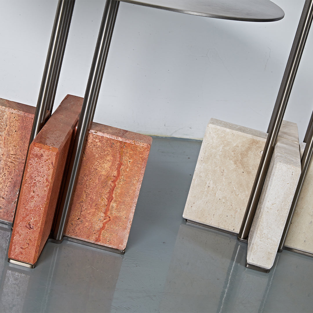 BEACON Elysian Travertine Side Table JA043-A with sleek natural stone surface and modern design, perfect for living room decor.