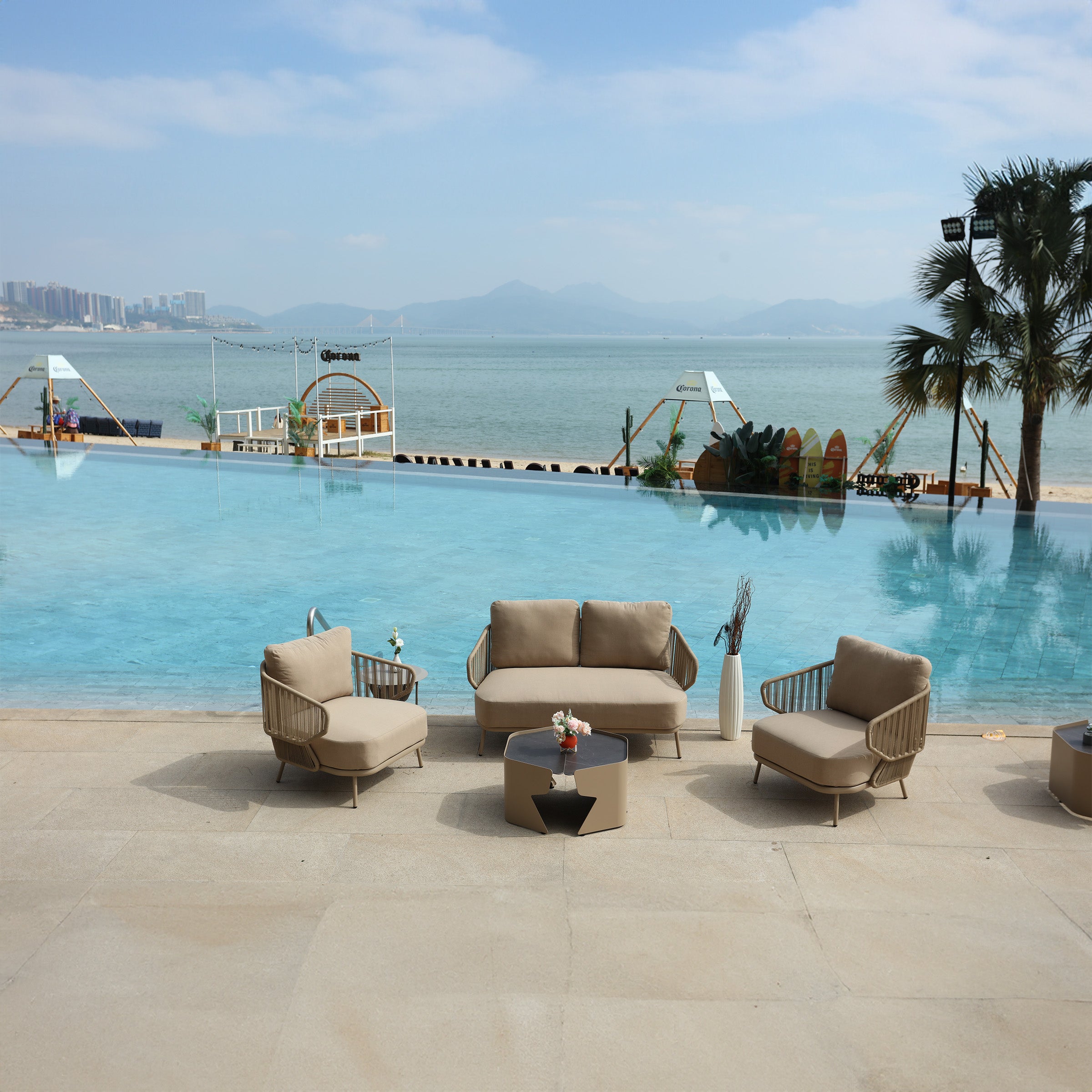 Outdoor BEACON Embrace Armchair MYX-SOFA030 in durable material, featuring a modern design for comfortable outdoor seating.