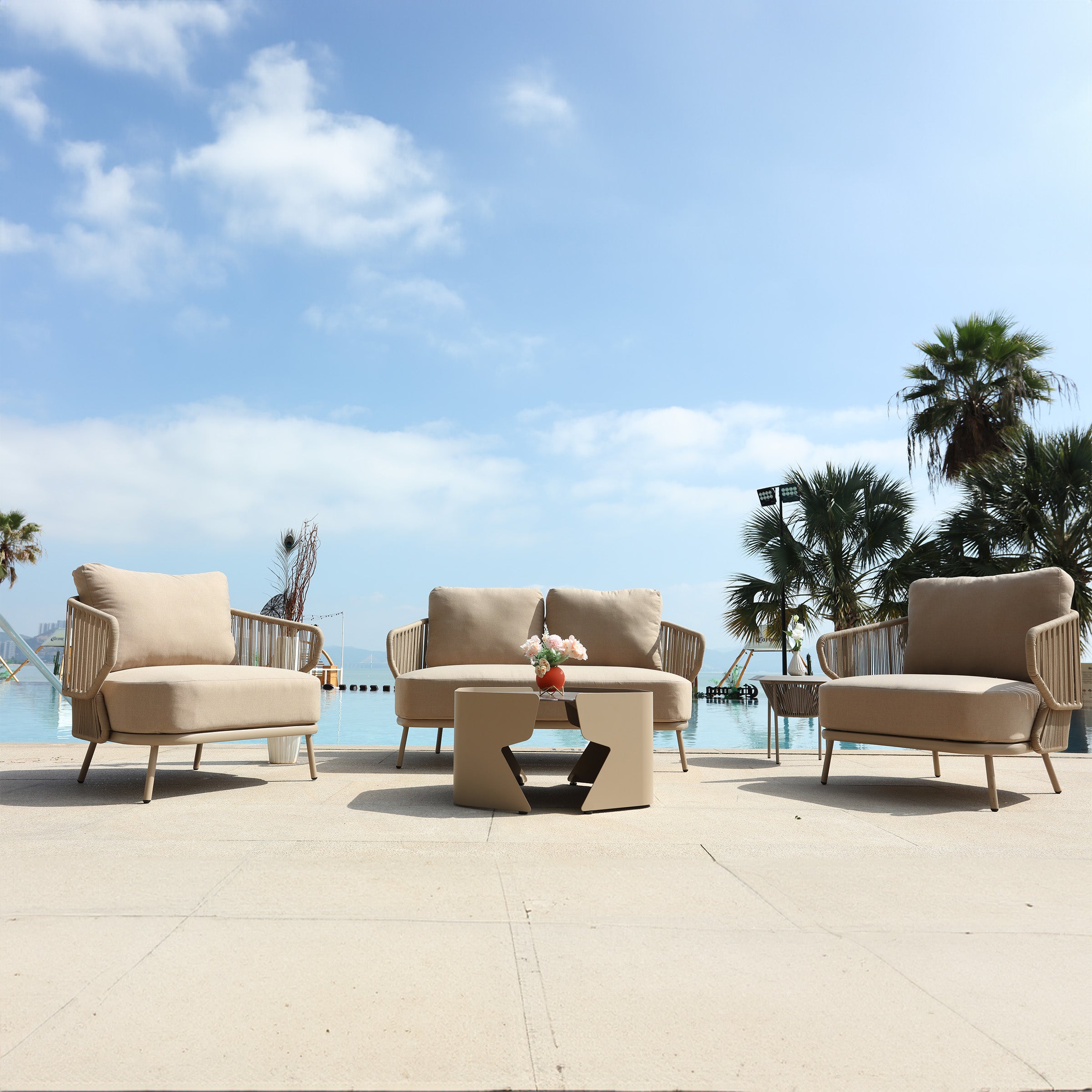 BEACON outdoor Embrace armchair from the MYX-SOFA030 collection, featuring a stylish, comfortable outdoor chair with a modern design.