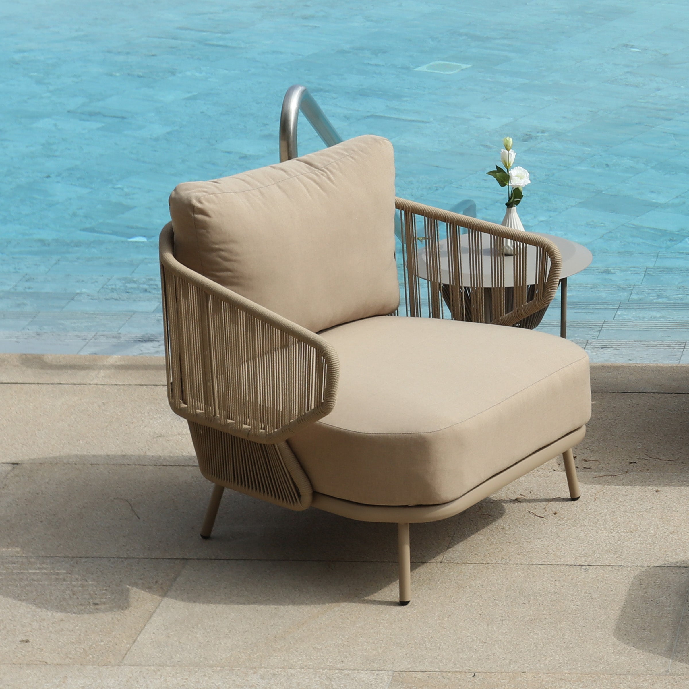 Outdoor BEACON Embrace MYX-SOFA030 armchair, stylish outdoor chair with comfortable cushioned seating and modern design.