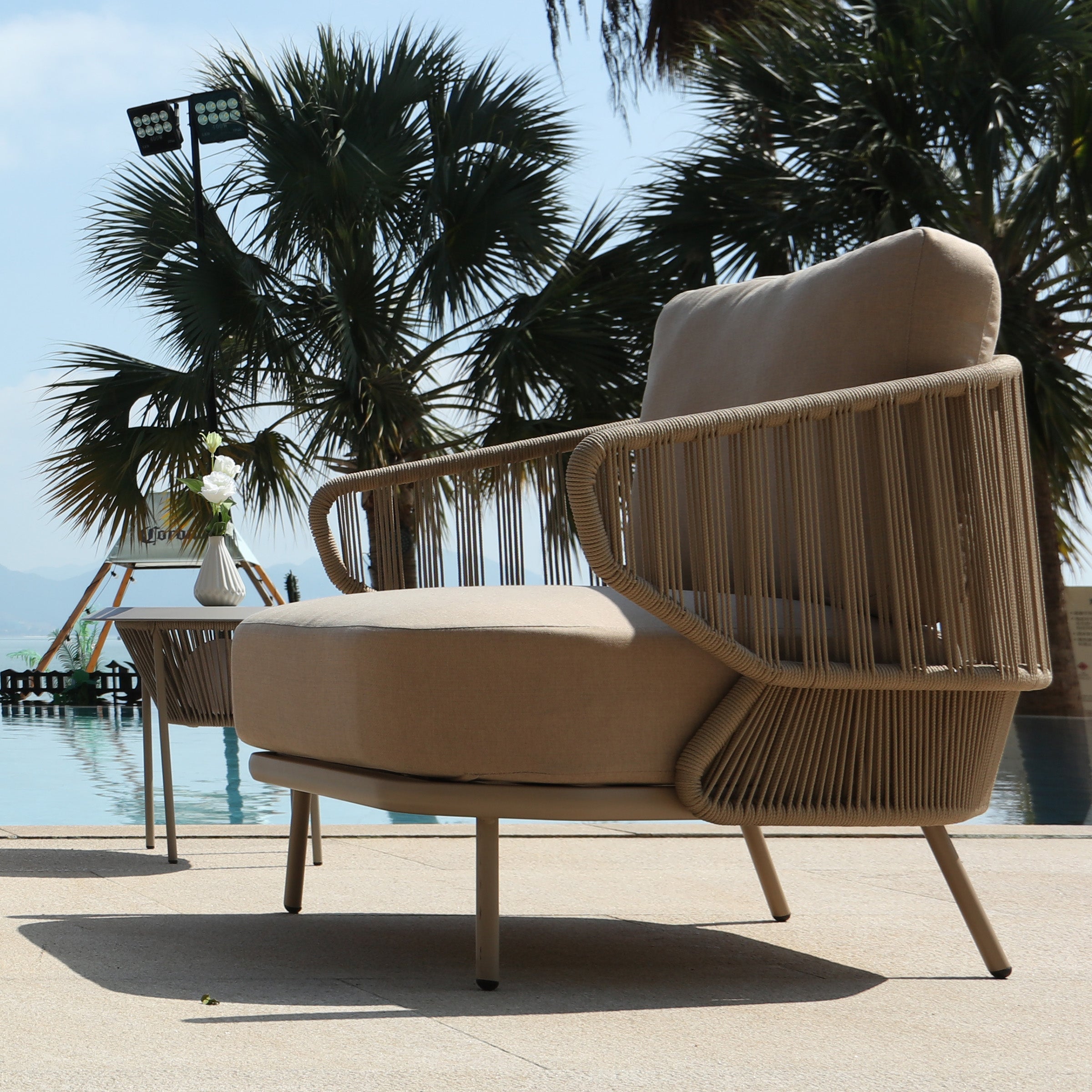 BEACON outdoor armchair MYX-SOFA030 with cushioned seat and armrests, ideal for patio or garden relaxation.