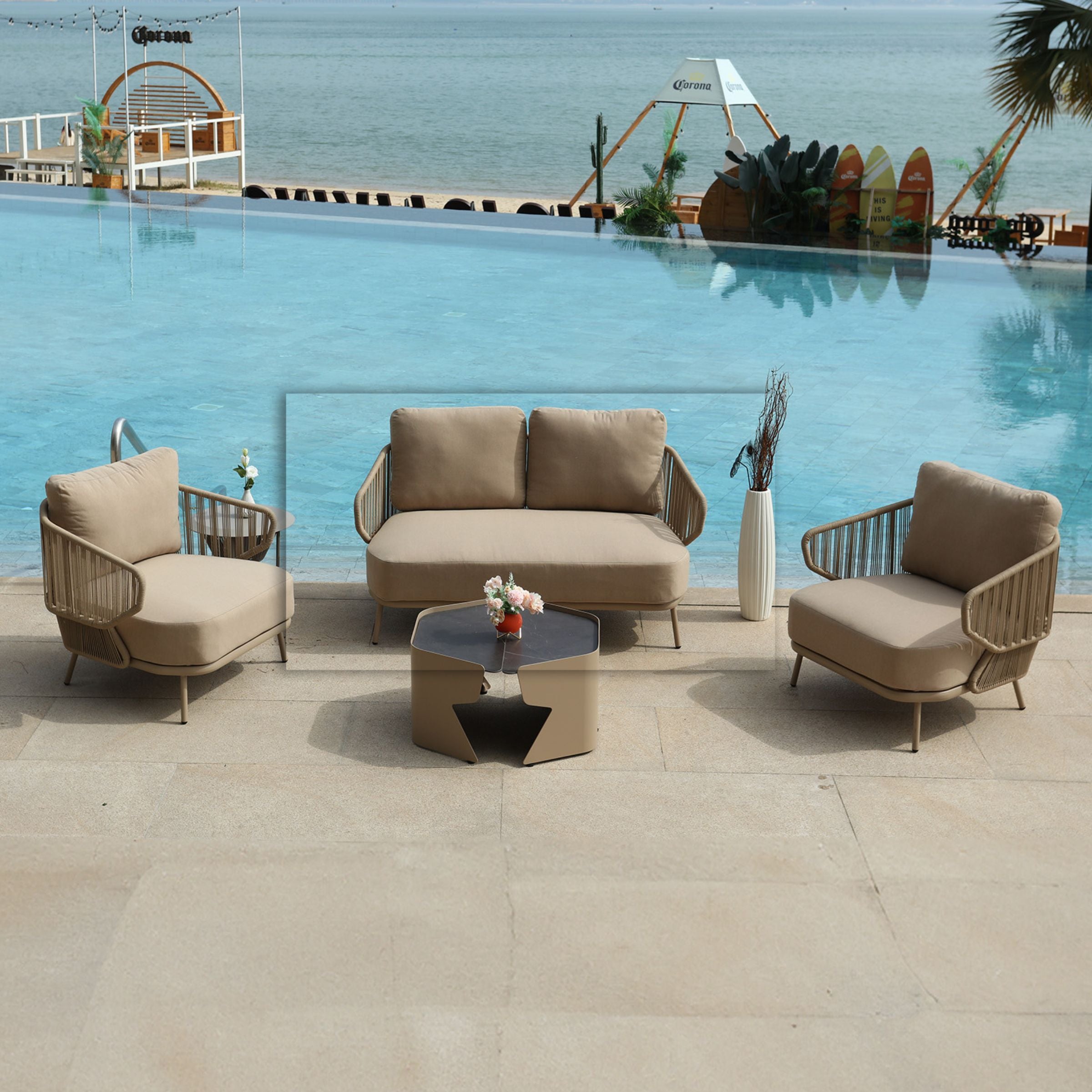 BEACON outdoor love 2-seat sofa from the Embrace collection, featuring comfortable seating and stylish design for outdoor spaces.