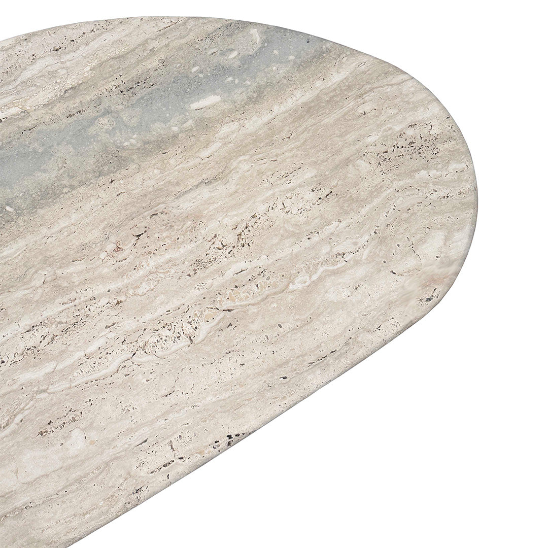 Ephesus Travertine Side Table by A2STONE featuring a round shape with natural stone surface and sleek metal legs.