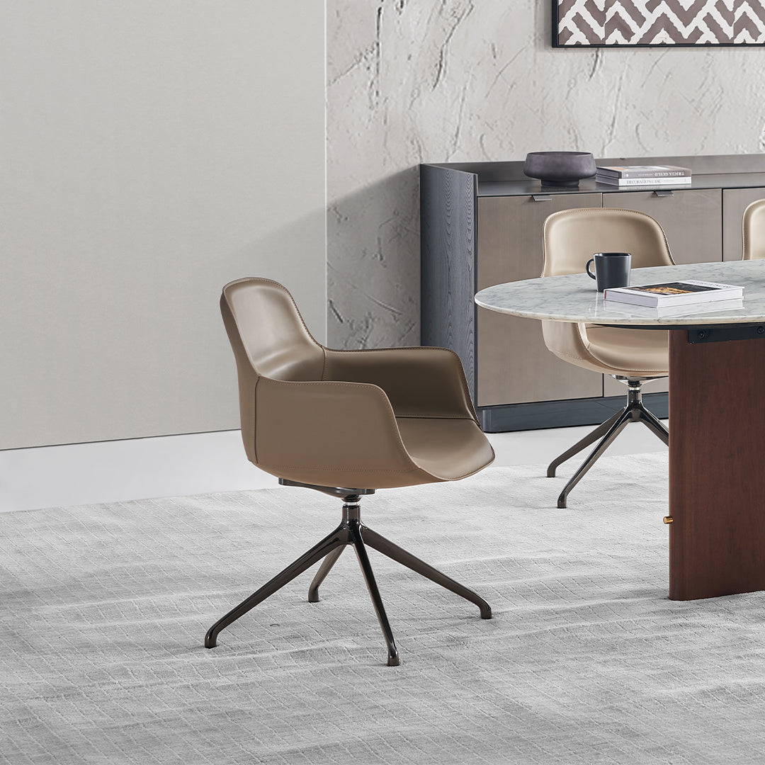 Equus Contour Beige Saddle Leather Dining Chair by BEACON, featuring a sleek saddle design and sturdy legs for modern dining rooms.