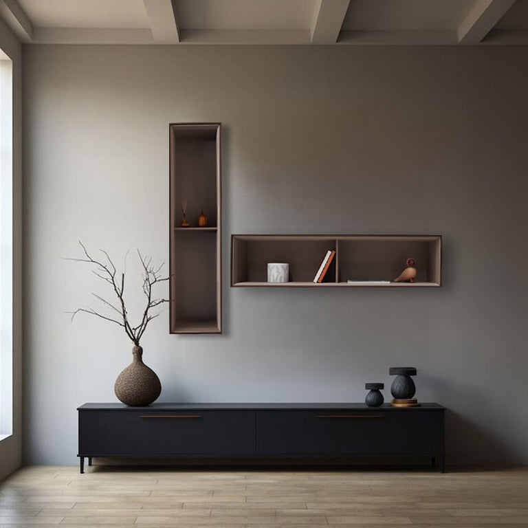 Eucalyptus shelf by BEACON with multiple levels for storage or display, showcasing a modern and natural design.