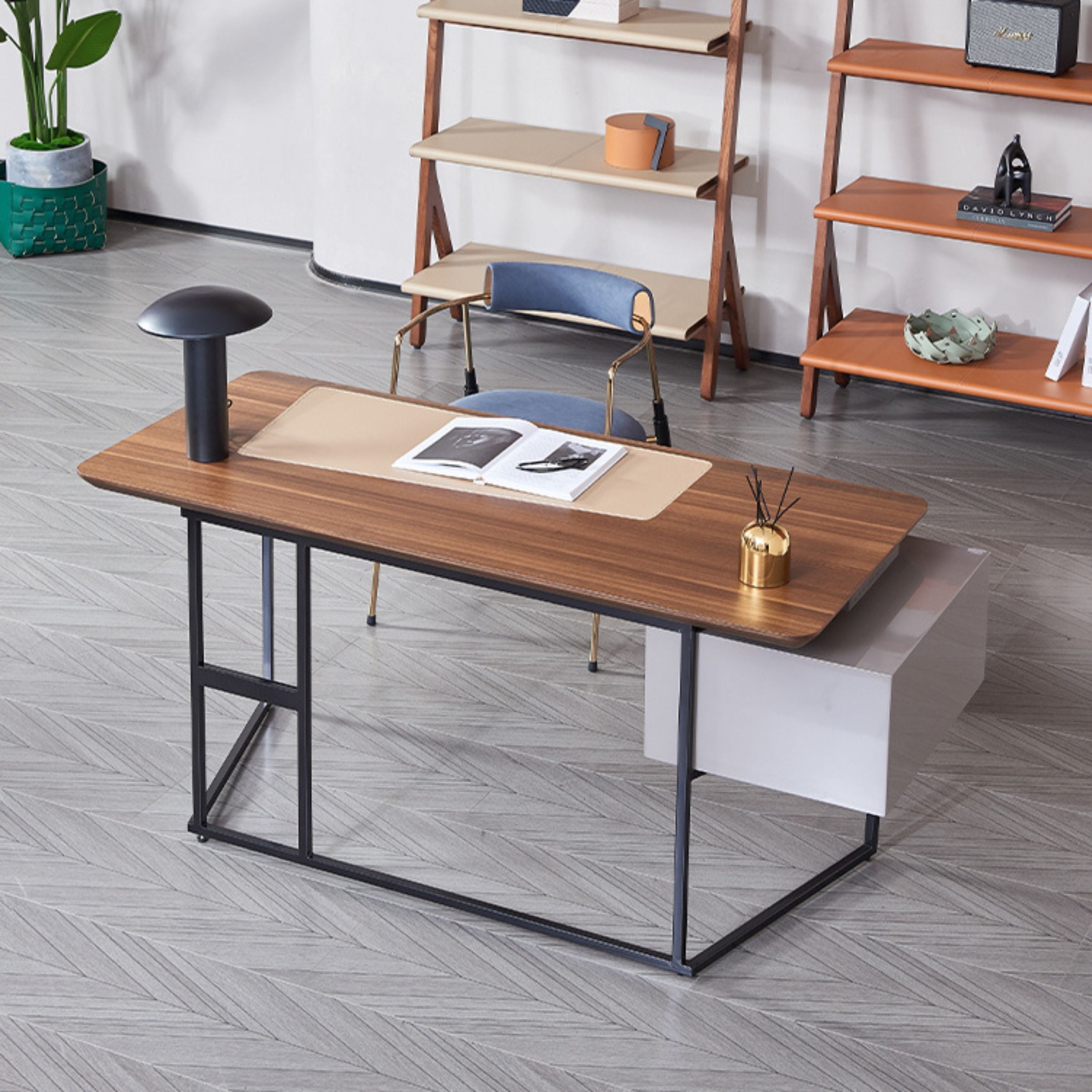 Eucalyptus veneer office dresser from BEACON, featuring sleek design and spacious storage for modern office or desk setup.