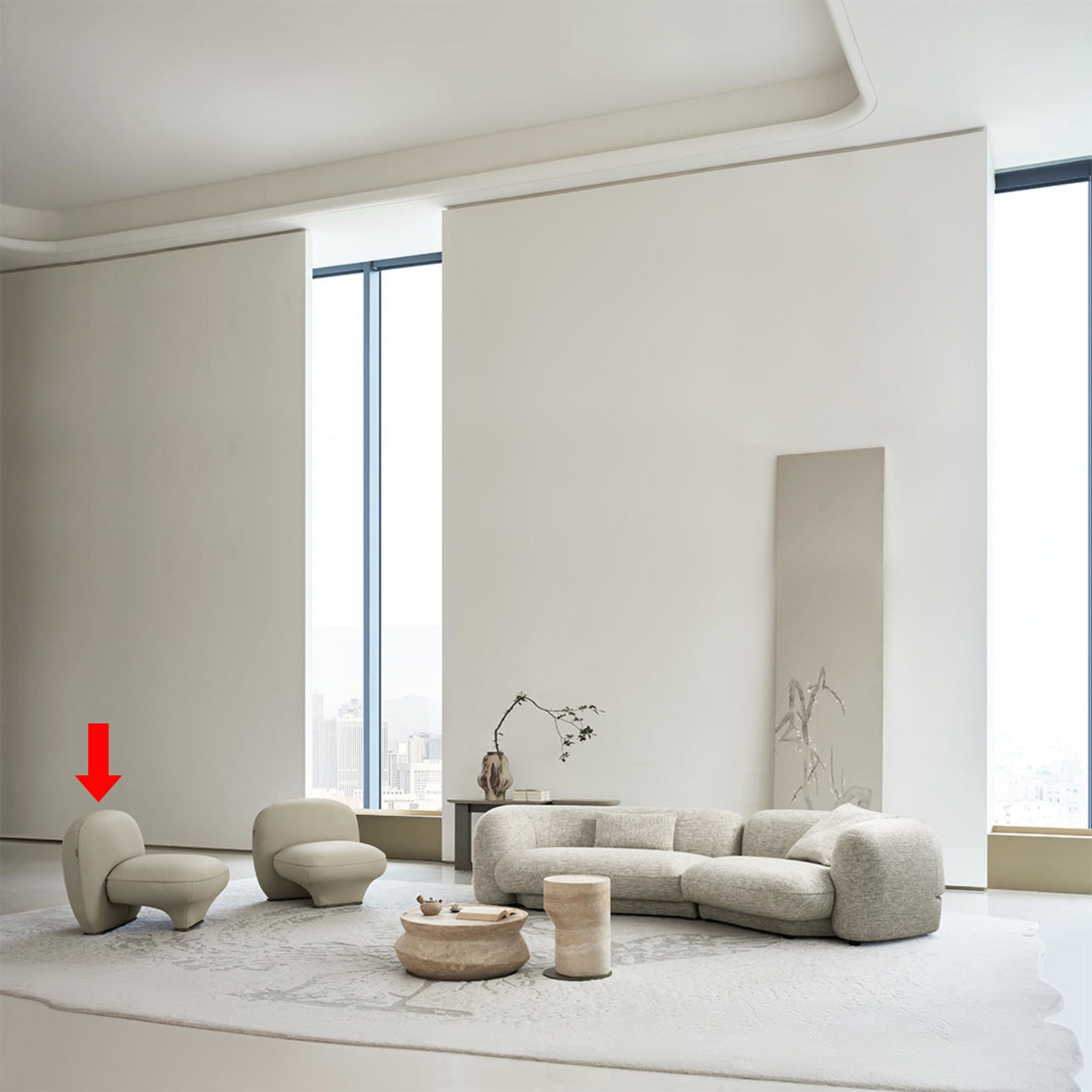 BEACON Euphoria armchair AMCJ-DY6005 with plush upholstery and modern design, shown from a side view in a living room setting.
