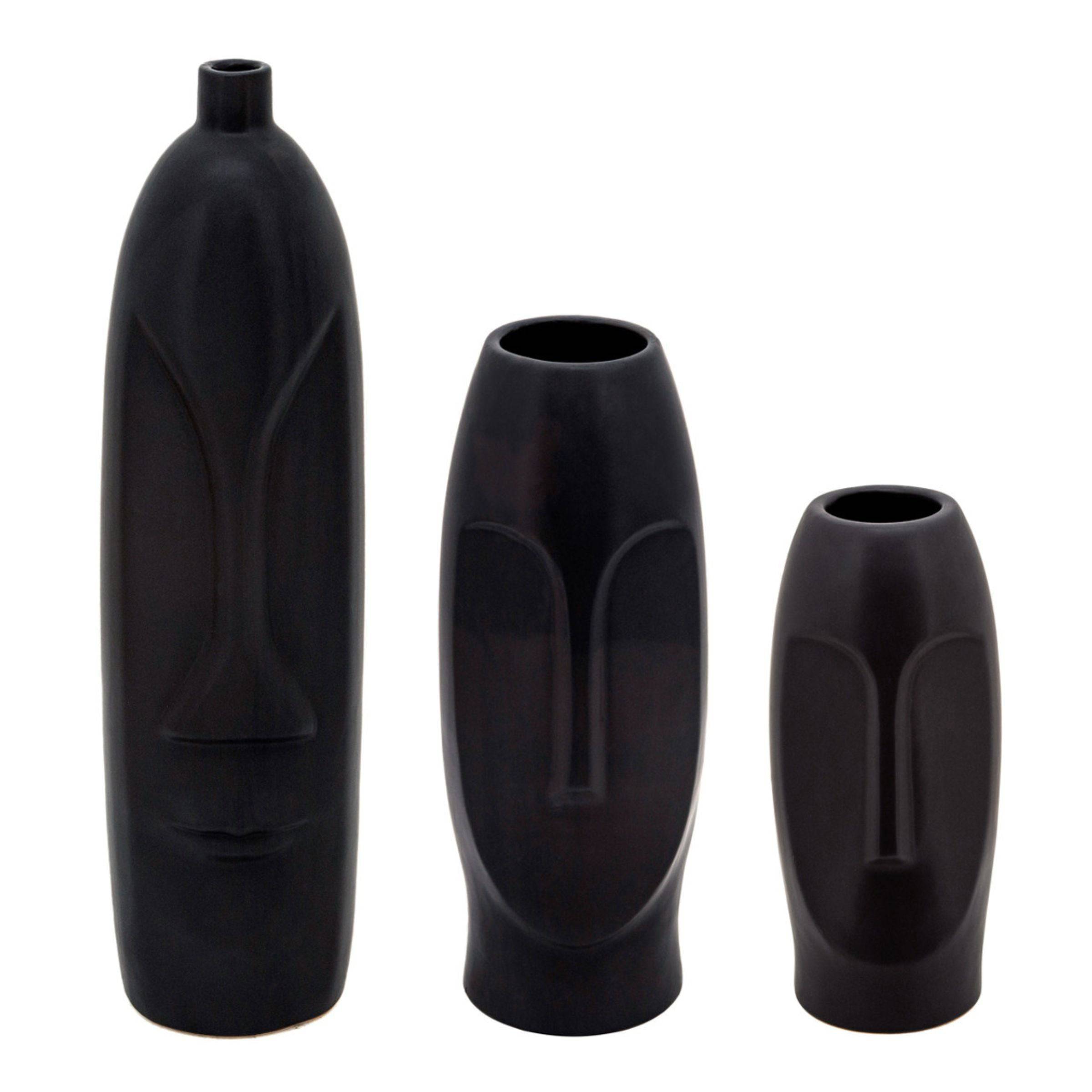 Face Ceramic Vase 25 Cm - Black 15762-02 -  Vases | مزهرية سيراميك للوجه 25 سم - اسود - ebarza Furniture UAE | Shop Modern Furniture in Abu Dhabi & Dubai - مفروشات ايبازرا في الامارات | تسوق اثاث عصري وديكورات مميزة في دبي وابوظبي
