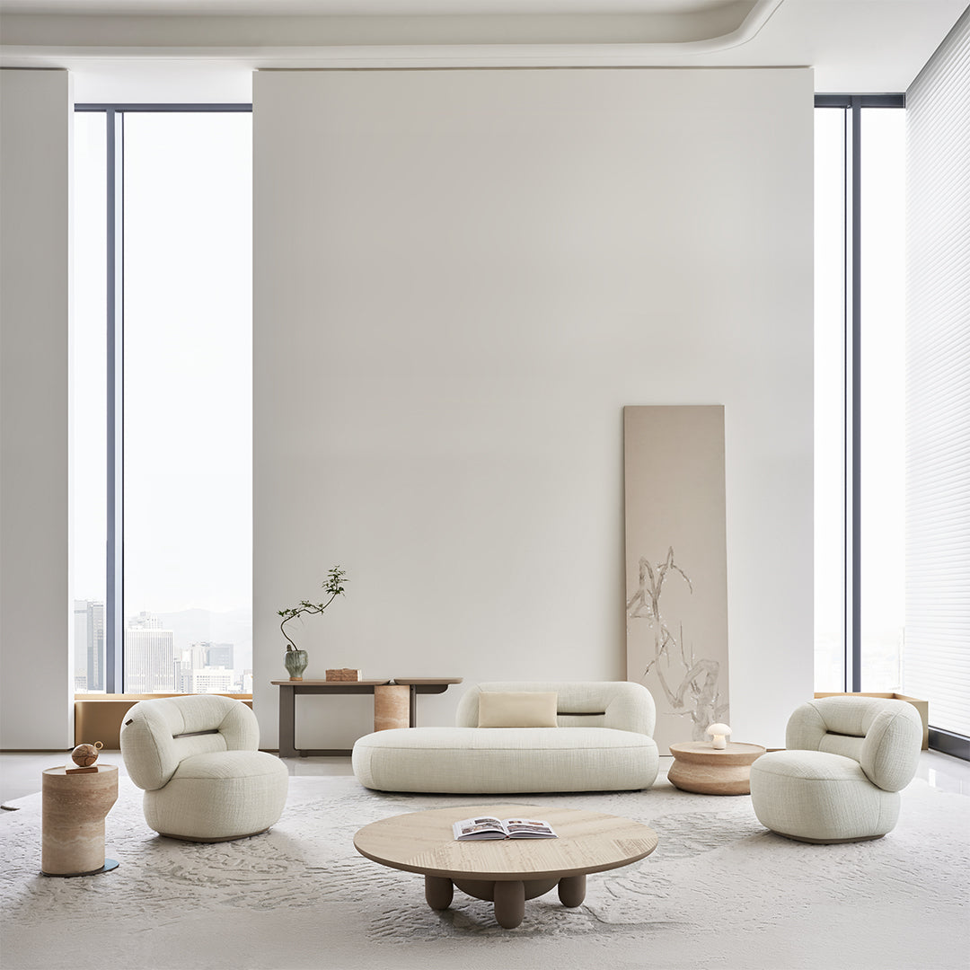 BEACON Ferrara armchair AMCJ-DY6057 with plush upholstery and modern design, shown in a cozy living room setting.