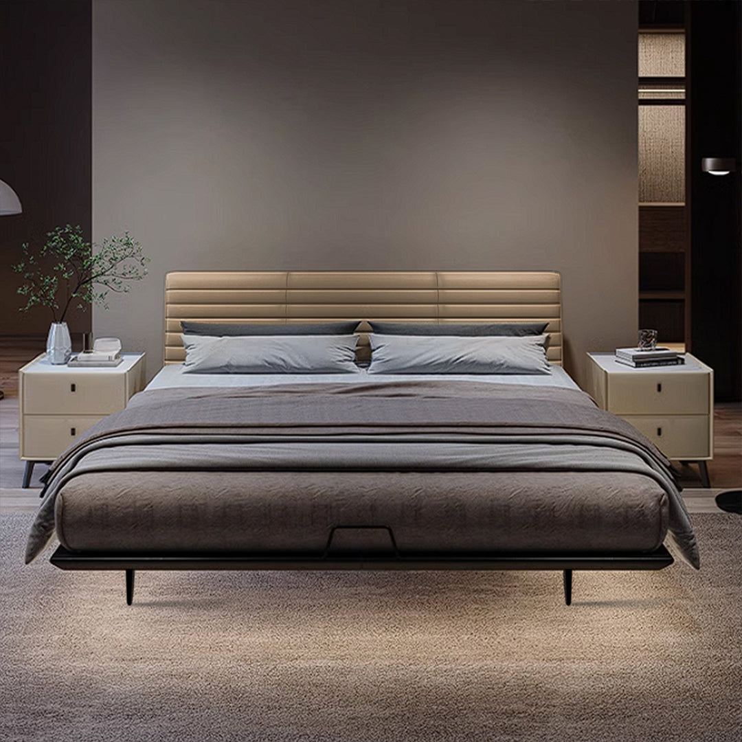 First Layer Leather Bed K2190 from BEACON bedstead collection, showcasing a sleek, modern leather-upholstered bed frame.