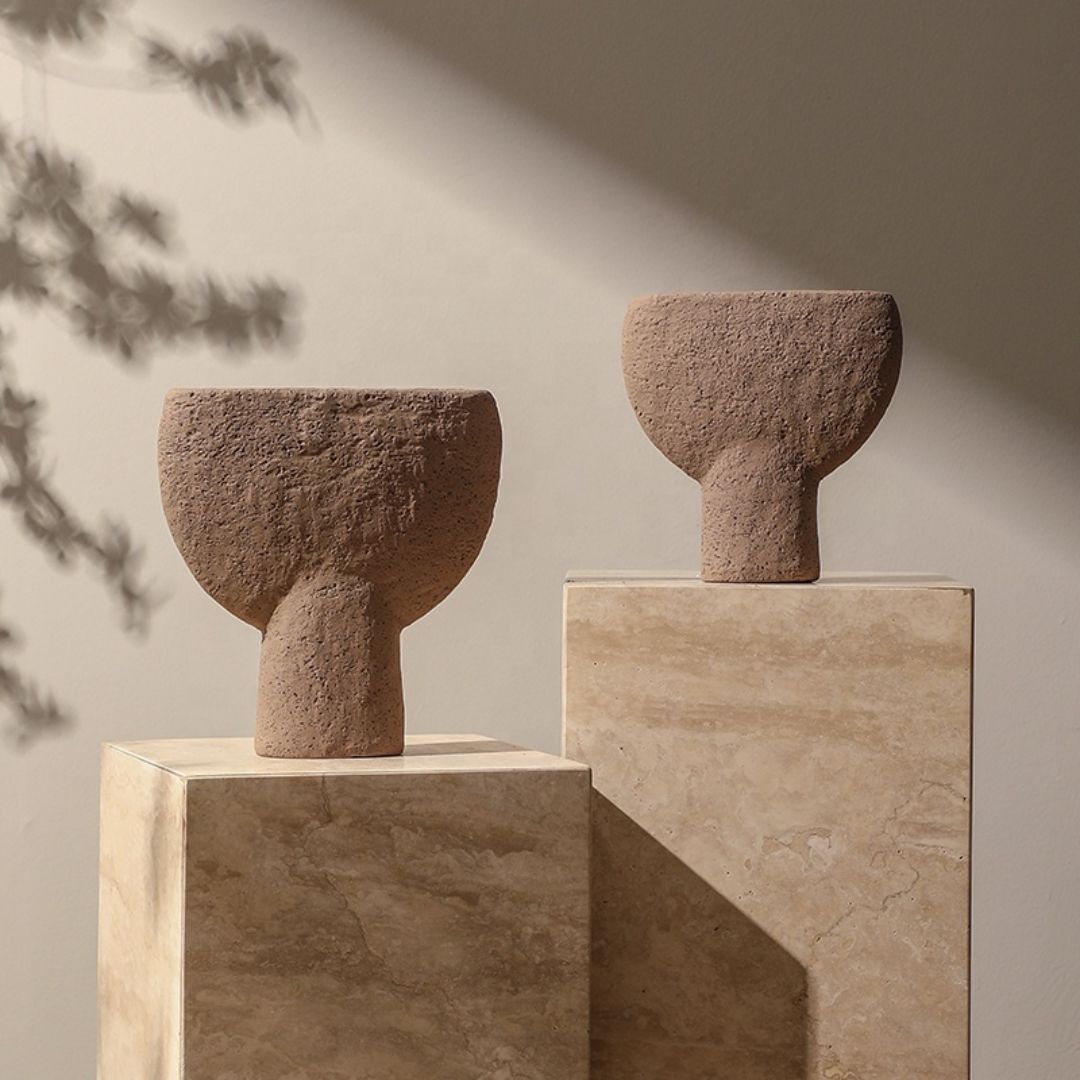 BEACON flat bell-shaped ceramic vase, beige with a smooth finish, designed for decorative floral arrangements.