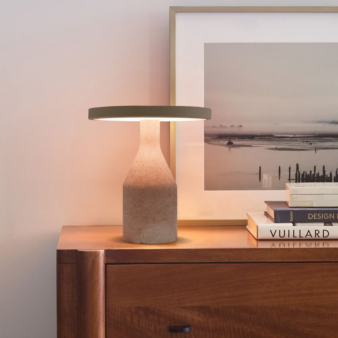 Flat Shape Real Marble Table Lamp - Khaki/Beige OY-2410005HT(KB) -  Desk\table Lamps - ebarza Furniture UAE | Shop Modern Furniture in Abu Dhabi & Dubai - مفروشات ايبازرا في الامارات | تسوق اثاث عصري وديكورات مميزة في دبي وابوظبي