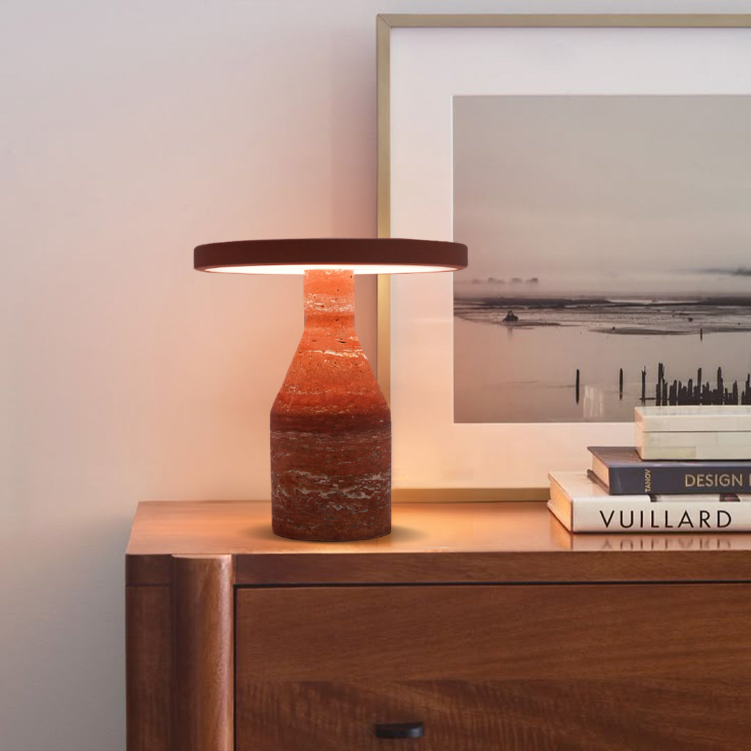 Flat Shape Real Marble Table Lamp - Orange OY-2410005HT(OR) -  Desk\table Lamps - ebarza Furniture UAE | Shop Modern Furniture in Abu Dhabi & Dubai - مفروشات ايبازرا في الامارات | تسوق اثاث عصري وديكورات مميزة في دبي وابوظبي