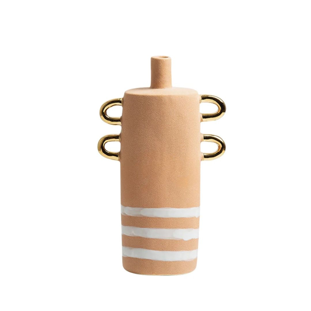 Brown flat vase with narrow mouth from BEACON, featuring a sleek design perfect for modern floral arrangements.