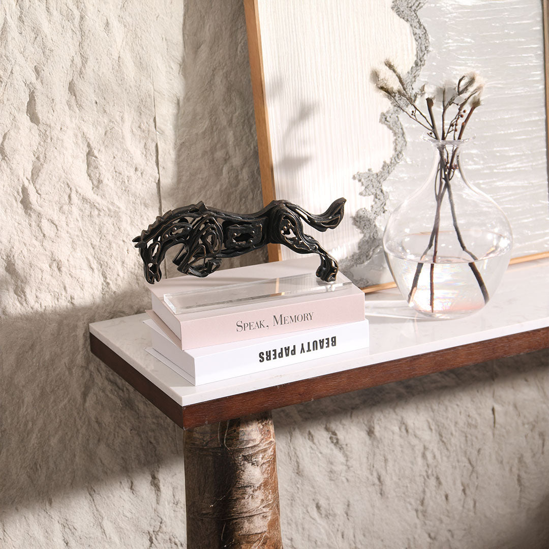 Beige flying horse sculpture by BEACON, decorative home decor figurine with detailed wings and dynamic pose.