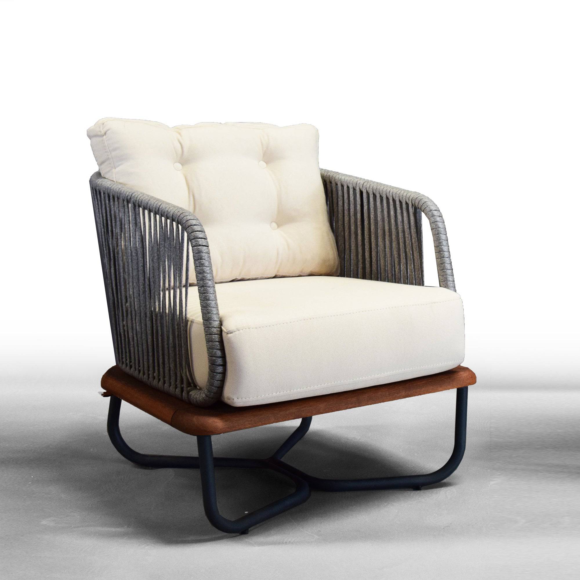 Forsa Solid Teak Wood And Aluminum Outdoor Armchair 1836462 ( Mythra 1 Seater Sofa ) -  Outdoor Chairs | كرسي بذراعين مصنوع من خشب الساج الصلب والألومنيوم - ebarza Furniture UAE | Shop Modern Furniture in Abu Dhabi & Dubai - مفروشات ايبازرا في الامارات | تسوق اثاث عصري وديكورات مميزة في دبي وابوظبي