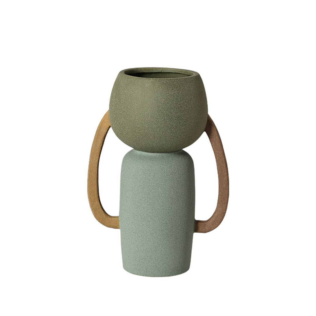 Four-color BEACON ceramic amphorae vase with a classic shape, featuring vibrant multi-colored glazed finish.