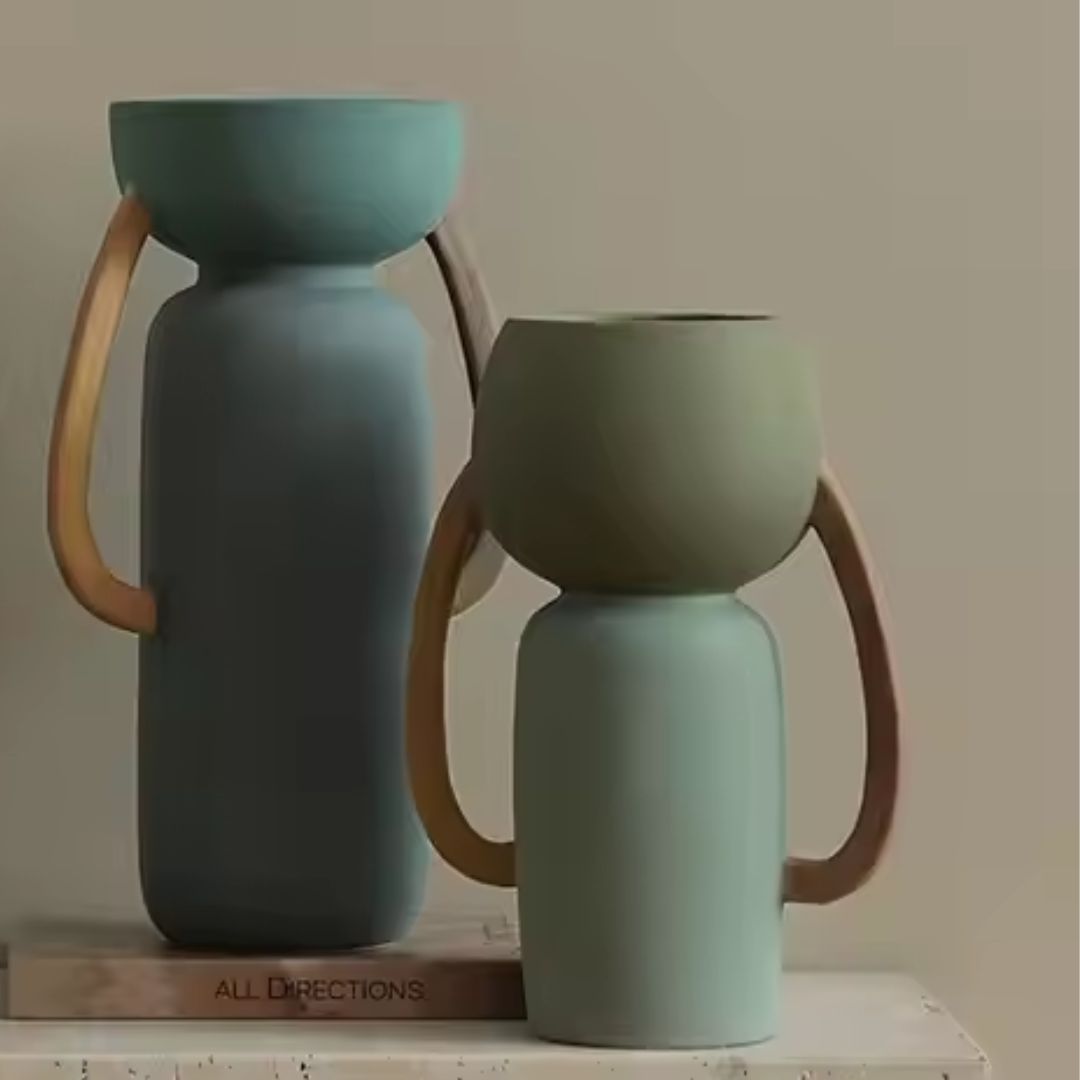 Four-color amphorae ceramic vase by BEACON, showcasing a vibrant, multicolored design and elegant shape for decorative display.