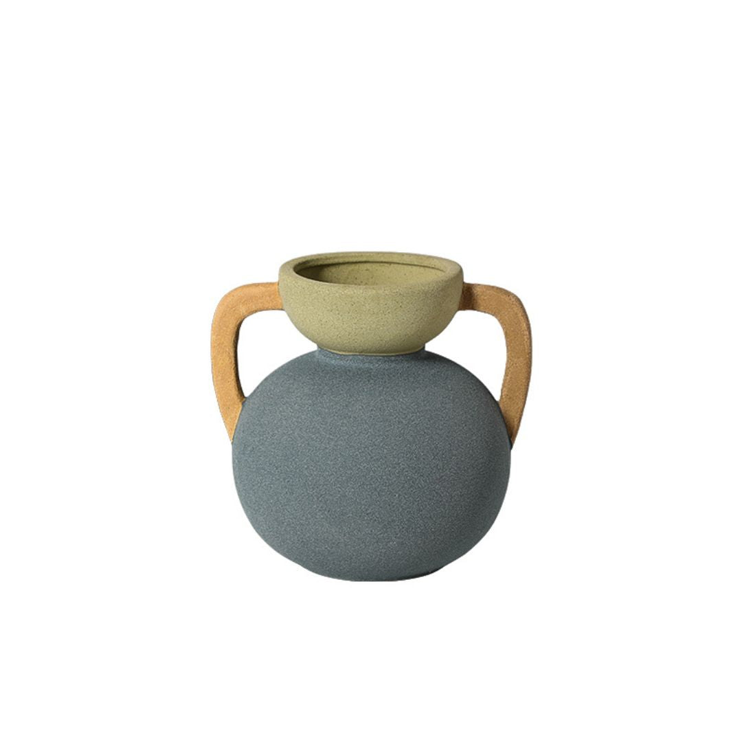 Four-color Amphorae ceramic vase by BEACON, featuring a classic amphora shape with vibrant multicolor glaze for decorative use.