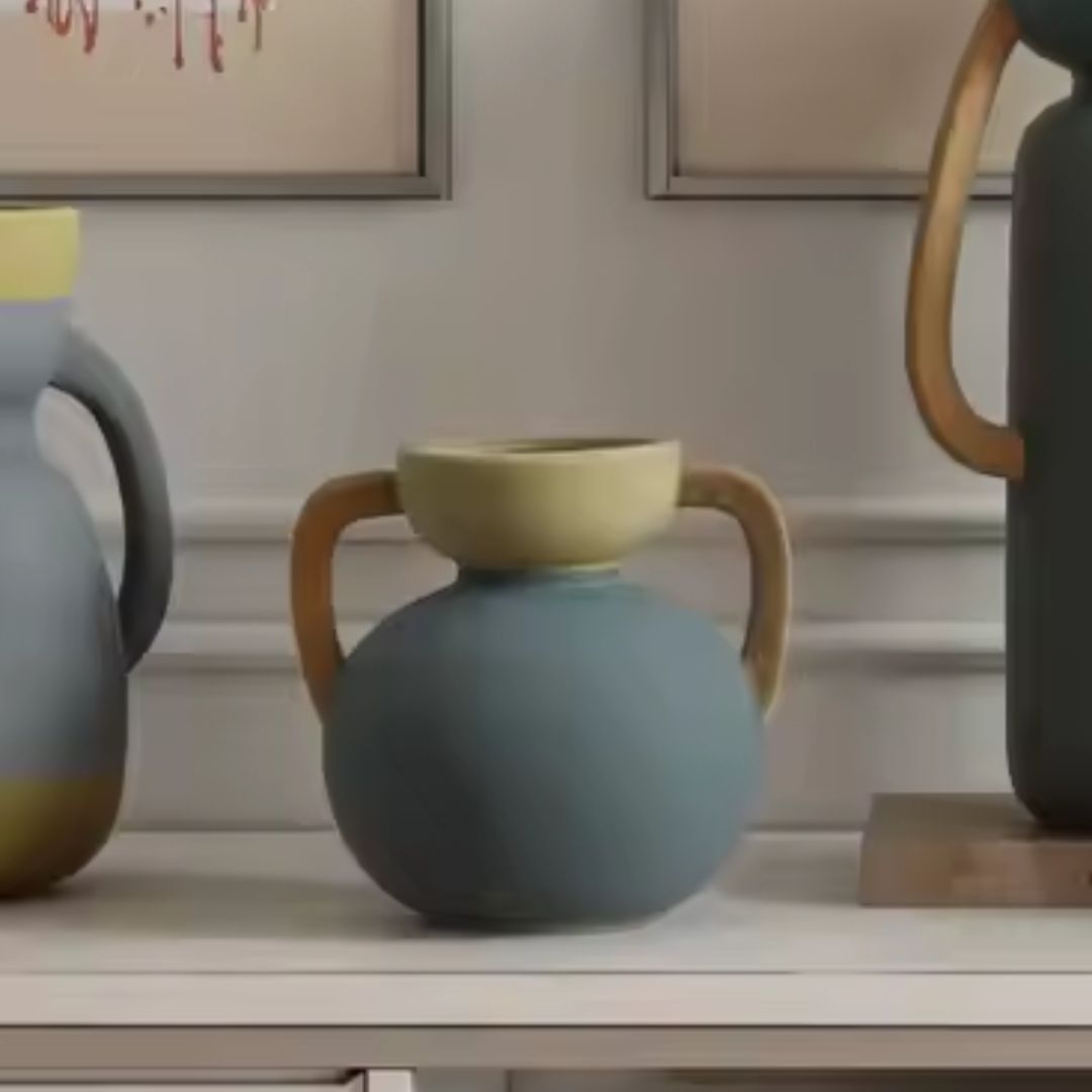 Four-color Amphorae ceramic vase by BEACON, showcasing a vibrant, multi-colored design with a classic amphora shape.