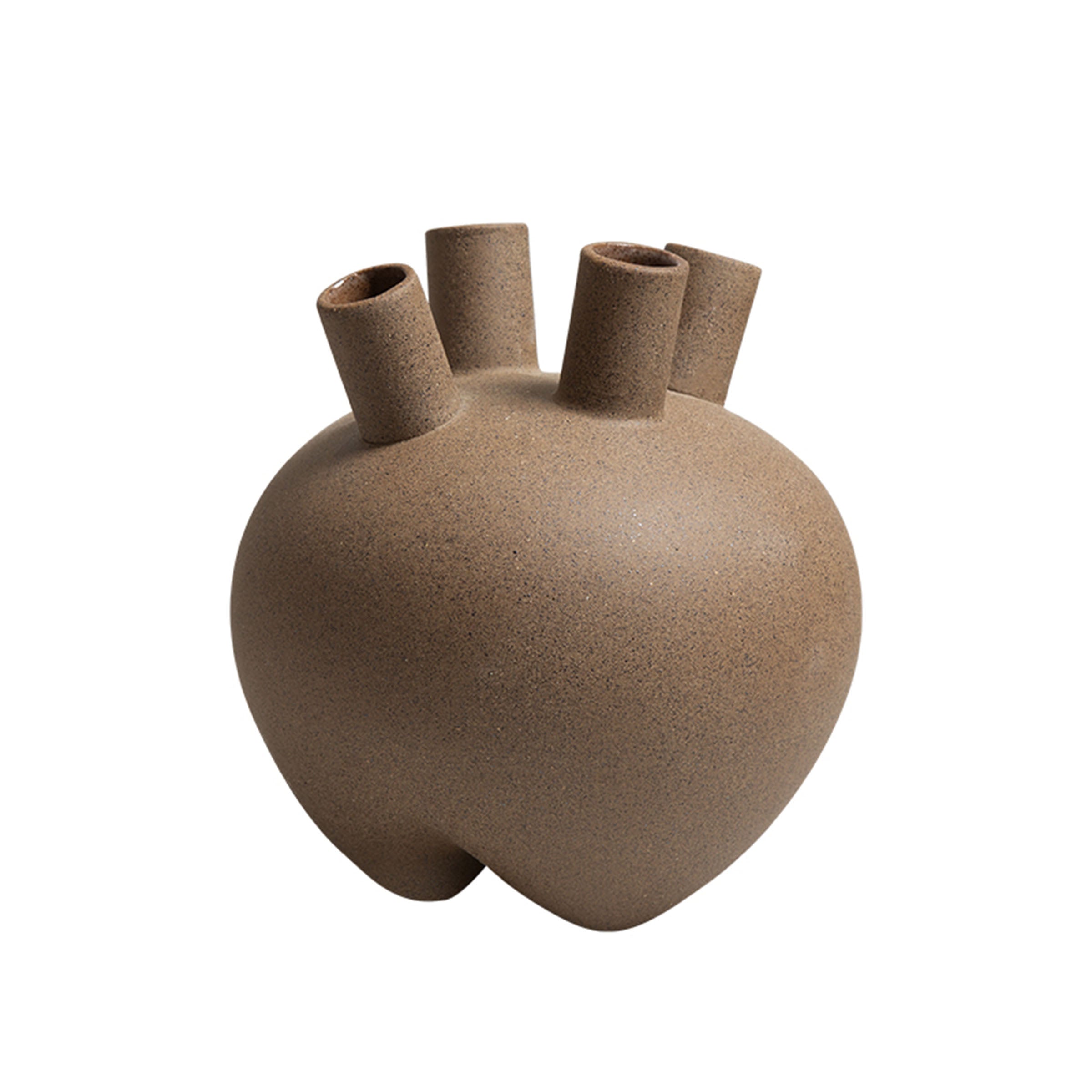 Set of four round belly vases by BEACON, featuring smooth glass design perfect for floral arrangements.