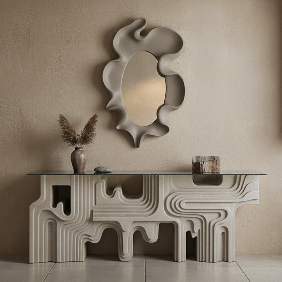 Cream framed wall mirror FSMLDG PM-4219-14 with a sleek design, suitable for modern interior decor.