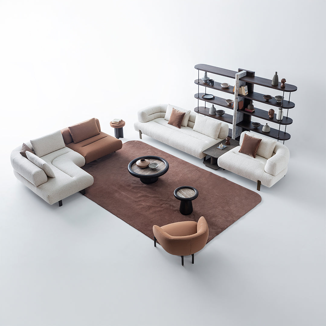 Left-facing Freda Corner Sofa by HOMAGE KOLTUK, modular and relaxing, shown as a display item in a modern living room setting.